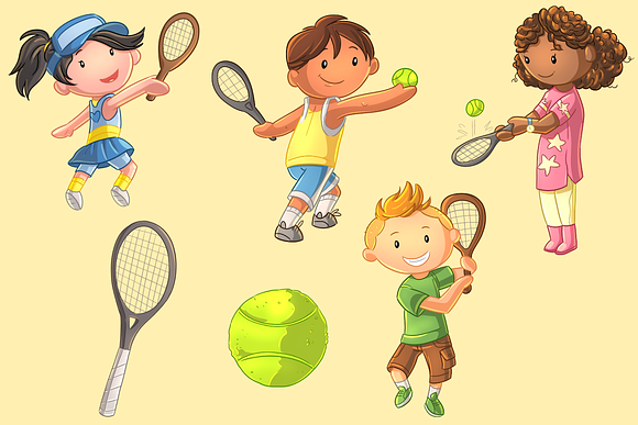Cute Kids Playing Tennis in Illustrations - product preview 2