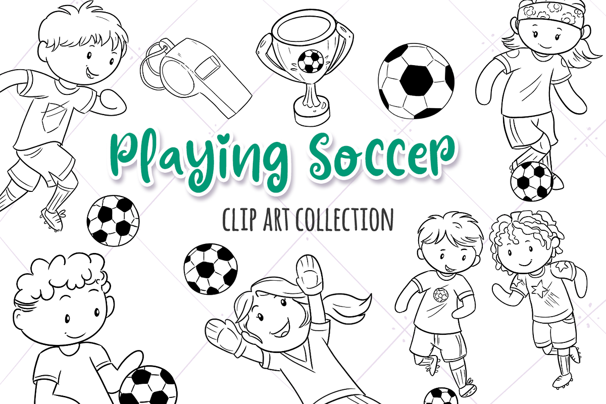 Kids Playing Soccer Black and White in Illustrations - product preview 8