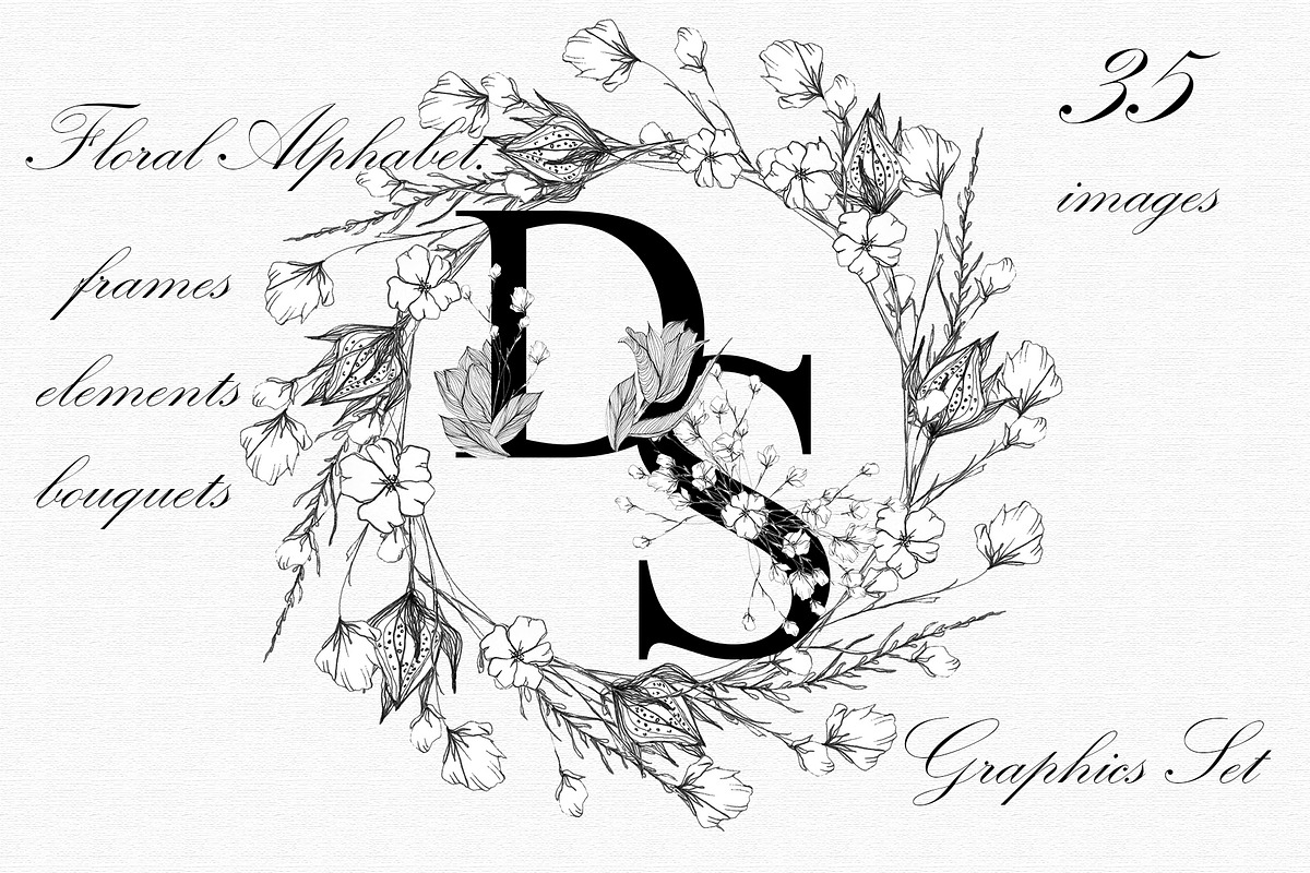 Floral Alphabet, Graphic  Set. in Illustrations - product preview 8