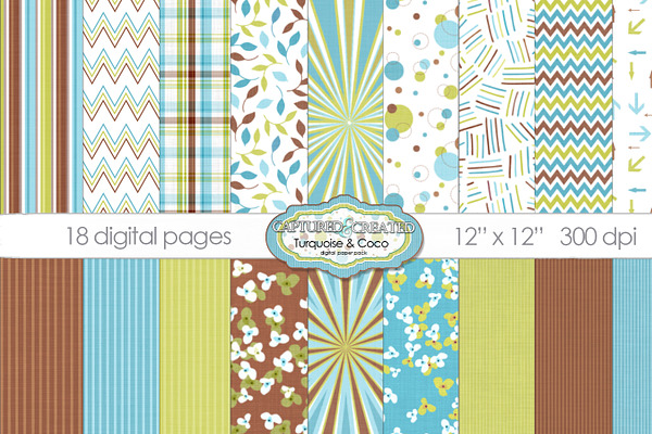 18 Turquoise & Coco Digital Papers