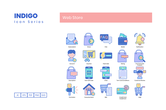 100 Web Store Icons | Indigo Series in Credit Card Icons - product preview 2