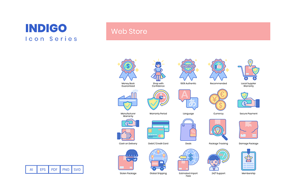 100 Web Store Icons | Indigo Series in Credit Card Icons - product preview 4