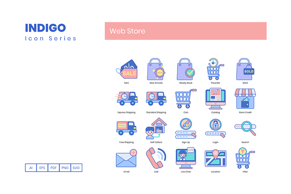 100 Web Store Icons | Indigo Series in Credit Card Icons - product preview 5