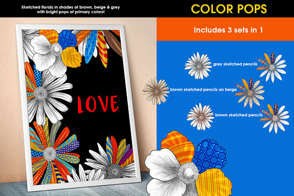 Vivid Pop Color Flowers Clipart in Illustrations - product preview 2