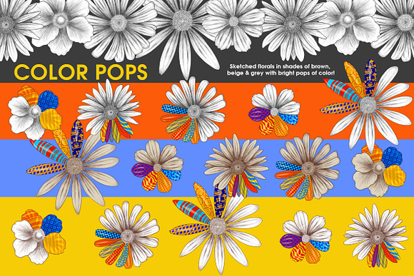 Vivid Pop Color Flowers Clipart in Illustrations - product preview 4