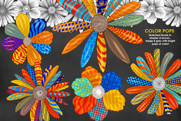 Vivid Pop Color Flowers Clipart in Illustrations - product preview 5