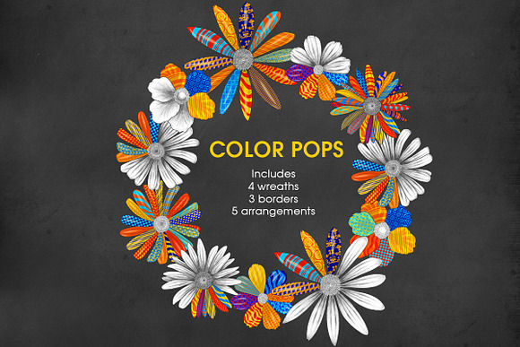 Vivid Pop Color Flowers Clipart in Illustrations - product preview 6