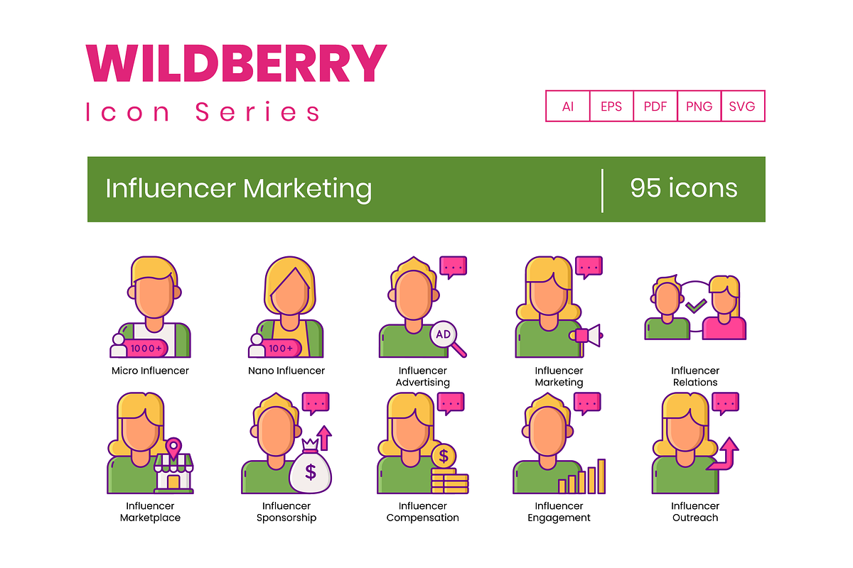 95 Influencer Marketing Icons in Contact Icons - product preview 8
