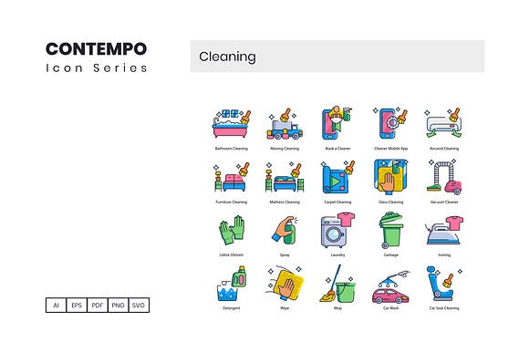 60 Cleaning Icons | Contempo Series in Washing Icons - product preview 1