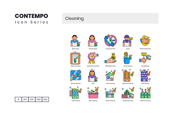 60 Cleaning Icons | Contempo Series in Washing Icons - product preview 2