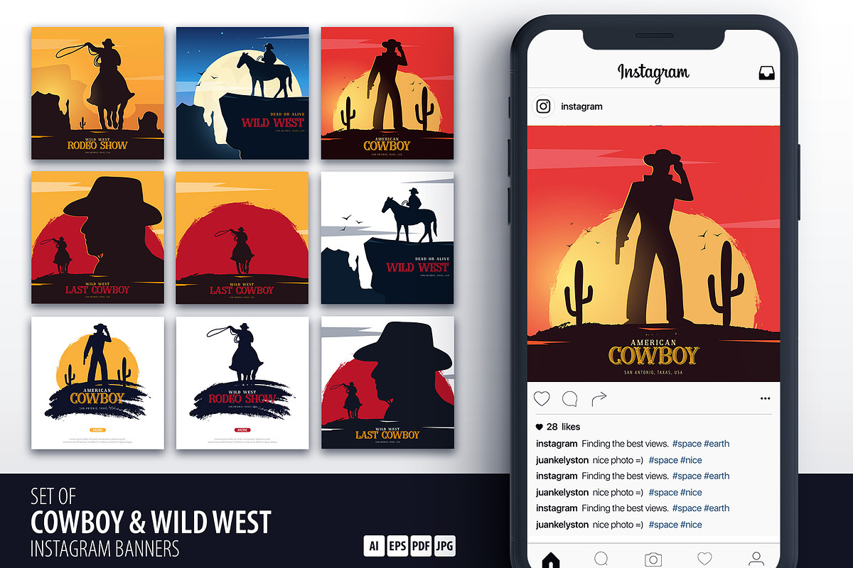 Cowboy & Wild West Insta Banners in Instagram Templates - product preview 8