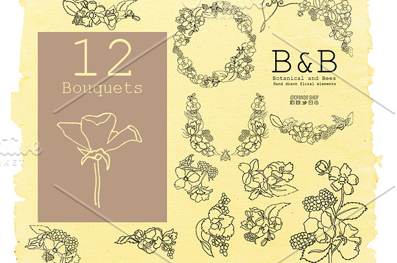 Botanical and Bees Flowers doodles in Illustrations - product preview 4