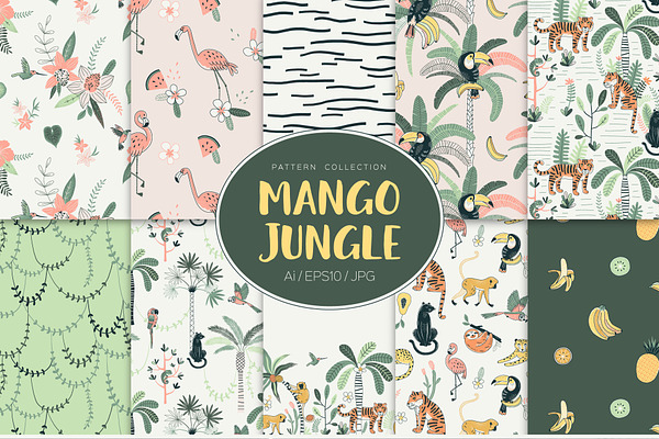 Tropical Forest wildlife pattern set