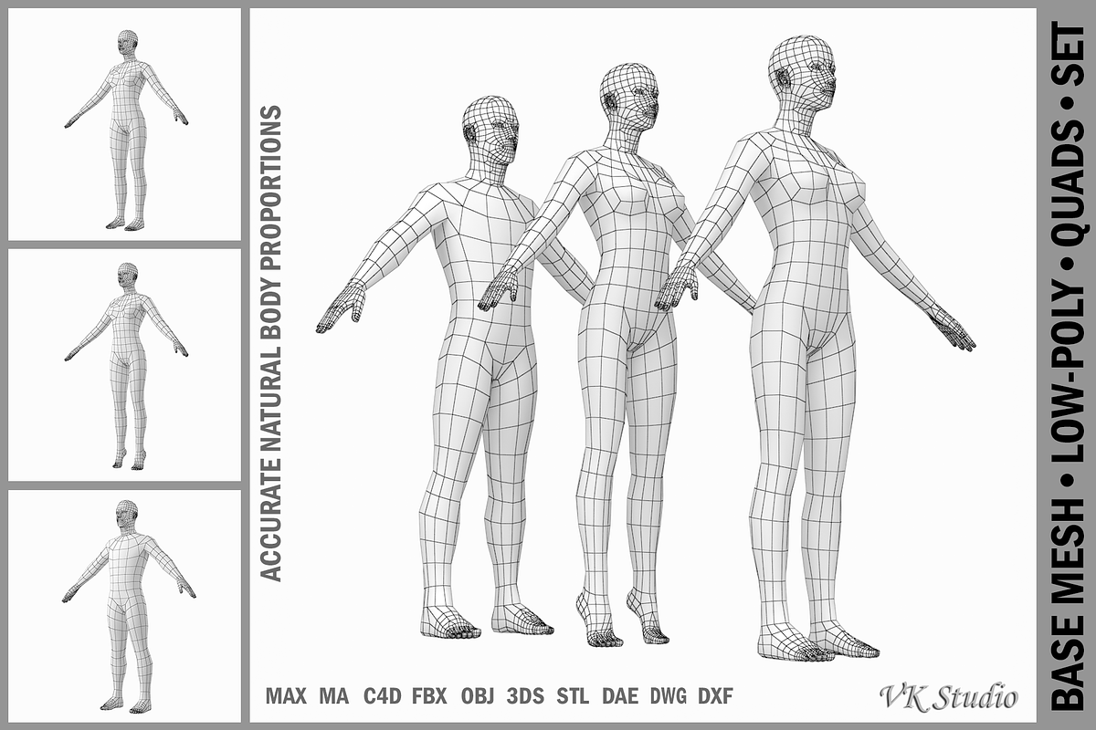 Female and Male Base Mesh A-Pose in People - product preview 8