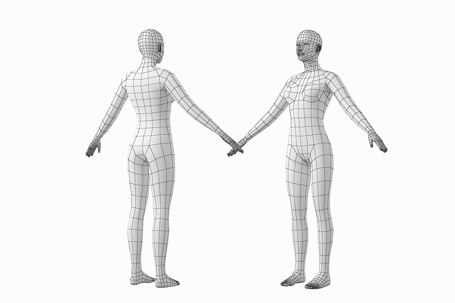 Female and Male Base Mesh A-Pose in People - product preview 4