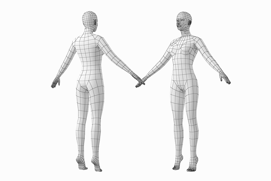 Female and Male Base Mesh A-Pose in People - product preview 5