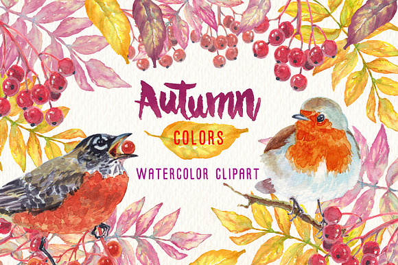 watercolor autumn colors clipart in Illustrations - product preview 3