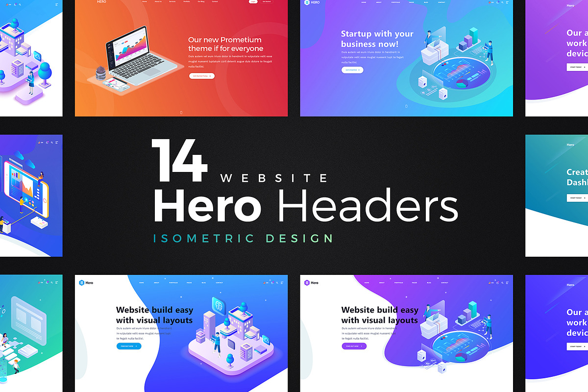14 Hero Header - Isometric Design in UI Kits and Libraries - product preview 8