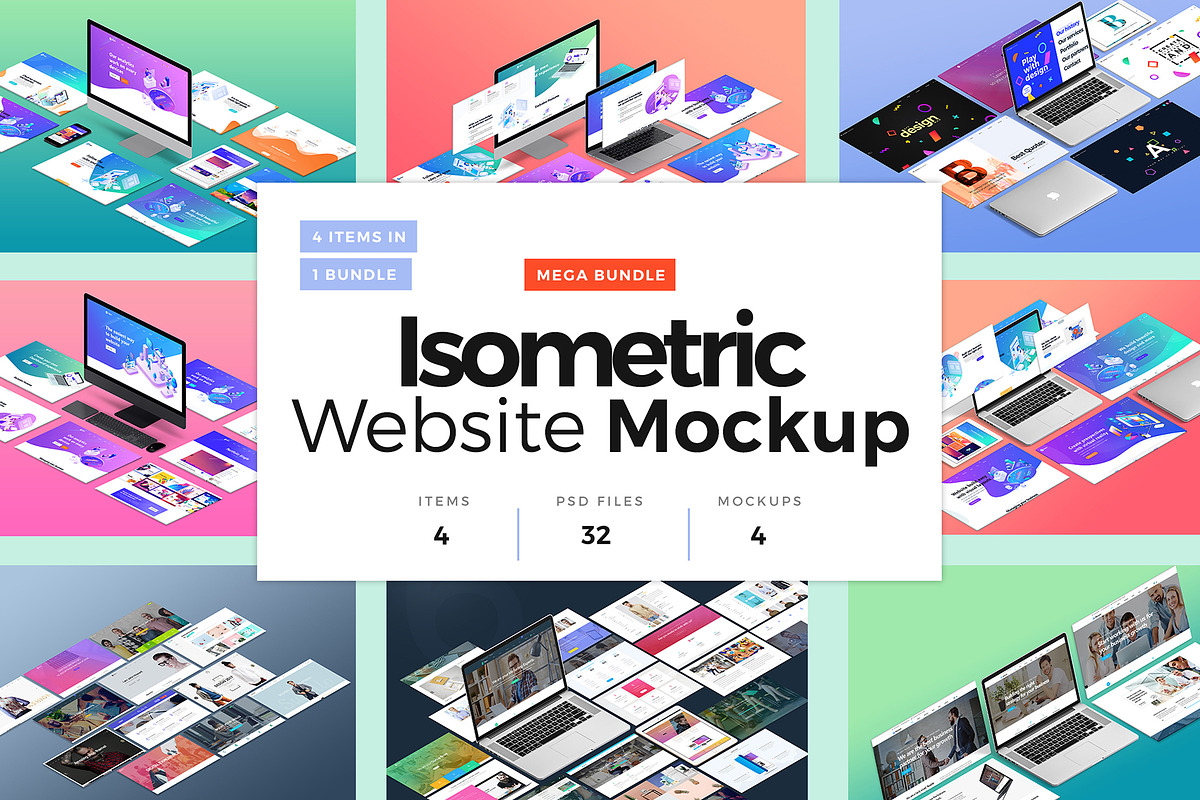 Isometric Website Mockup Bundle in Scene Creator Mockups - product preview 8