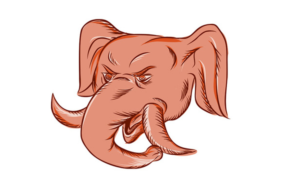 Republican Elephant Mascot Head Etch in Illustrations - product preview 8