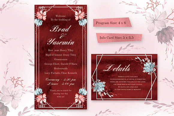 Marsala Watercolor Wedding Suite in Wedding Templates - product preview 3