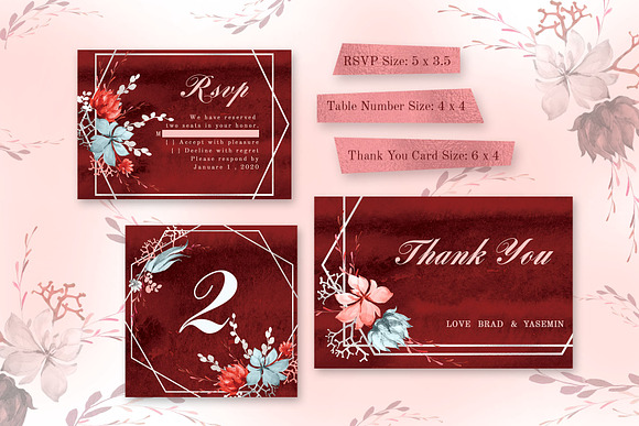 Marsala Watercolor Wedding Suite in Wedding Templates - product preview 4