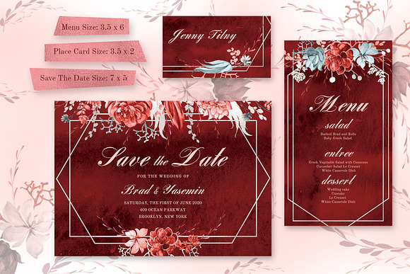 Marsala Watercolor Wedding Suite in Wedding Templates - product preview 5