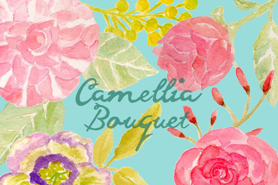 Watercolor Camellia Flowers in Illustrations - product preview 8