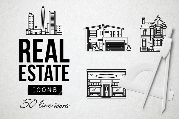 50 Real Estate Icons, Property, City