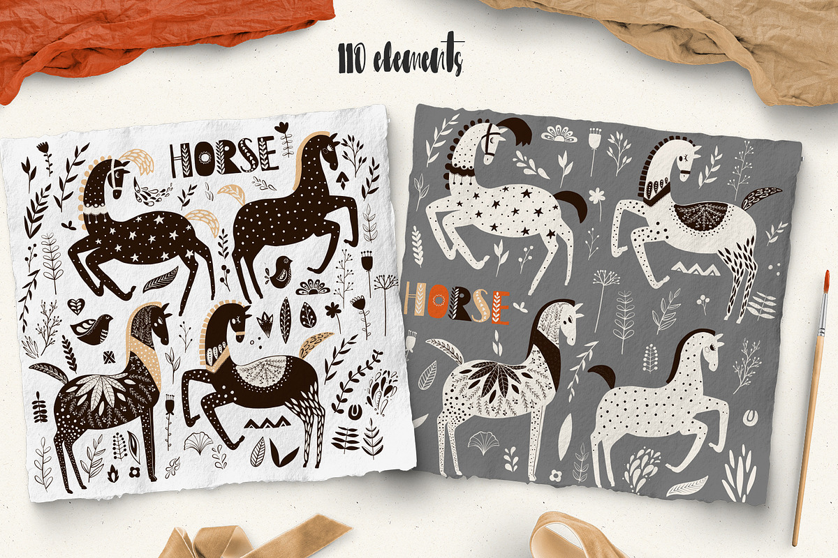 Folk horse clipart in Illustrations - product preview 8