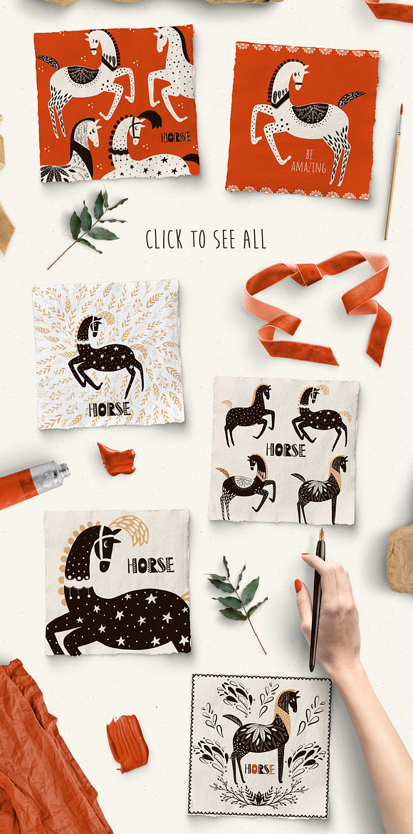 Folk horse clipart in Illustrations - product preview 1