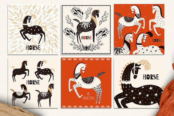 Folk horse clipart in Illustrations - product preview 3