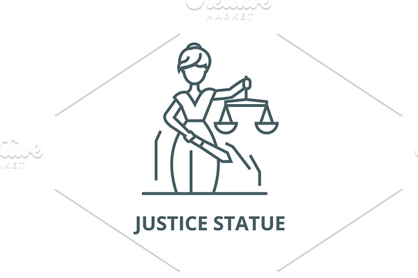 Justice statue vector line icon