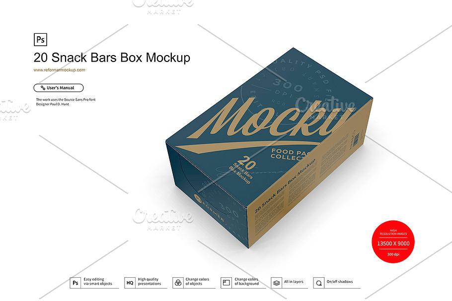 20 Snack Bars Box Mockup