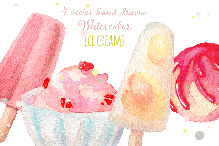 Watercolor ice creams set vector