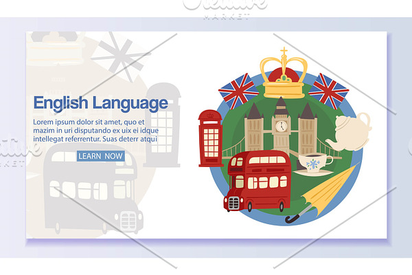 English language banner web design