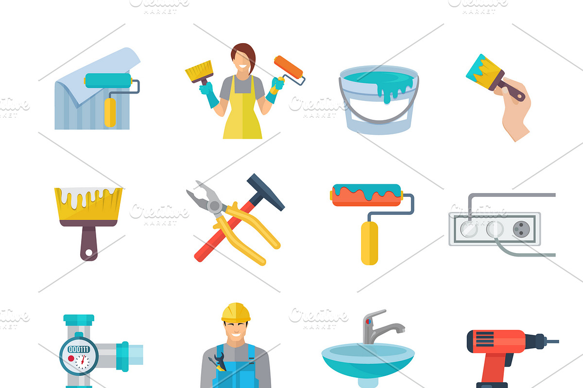 Home repair icons flat set in Icons - product preview 8