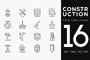 Construction | 16 Thin Line Icons