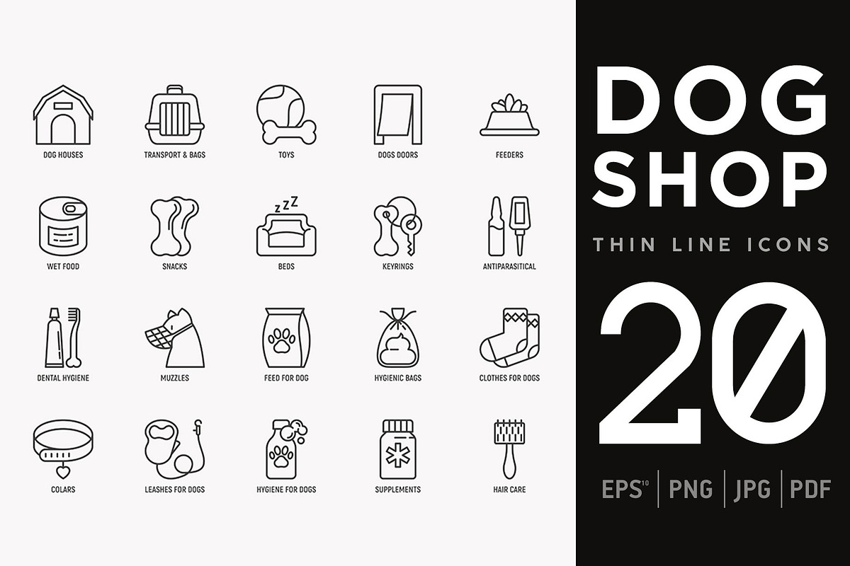 Dog Shop | 20 Thin Line Icons Set in Dog Icons - product preview 8