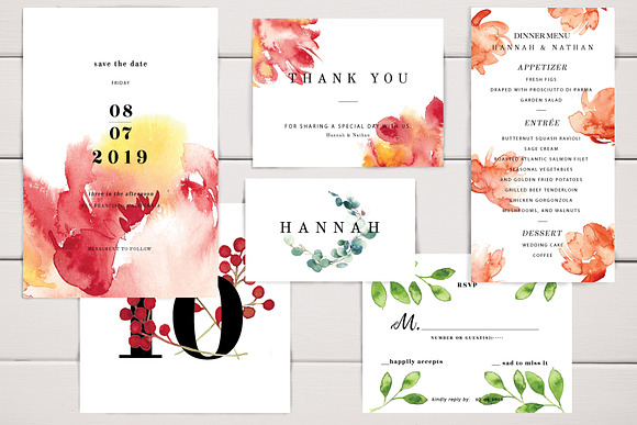 Watercolor Peony Wedding Card Set in Wedding Templates - product preview 3