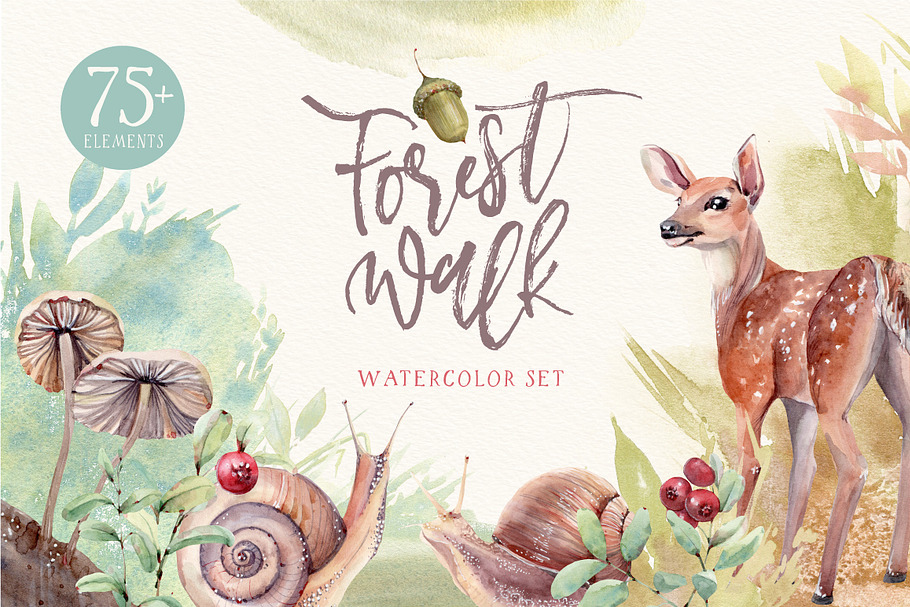 FOREST WALK Watercolor set in Illustrations - product preview 8