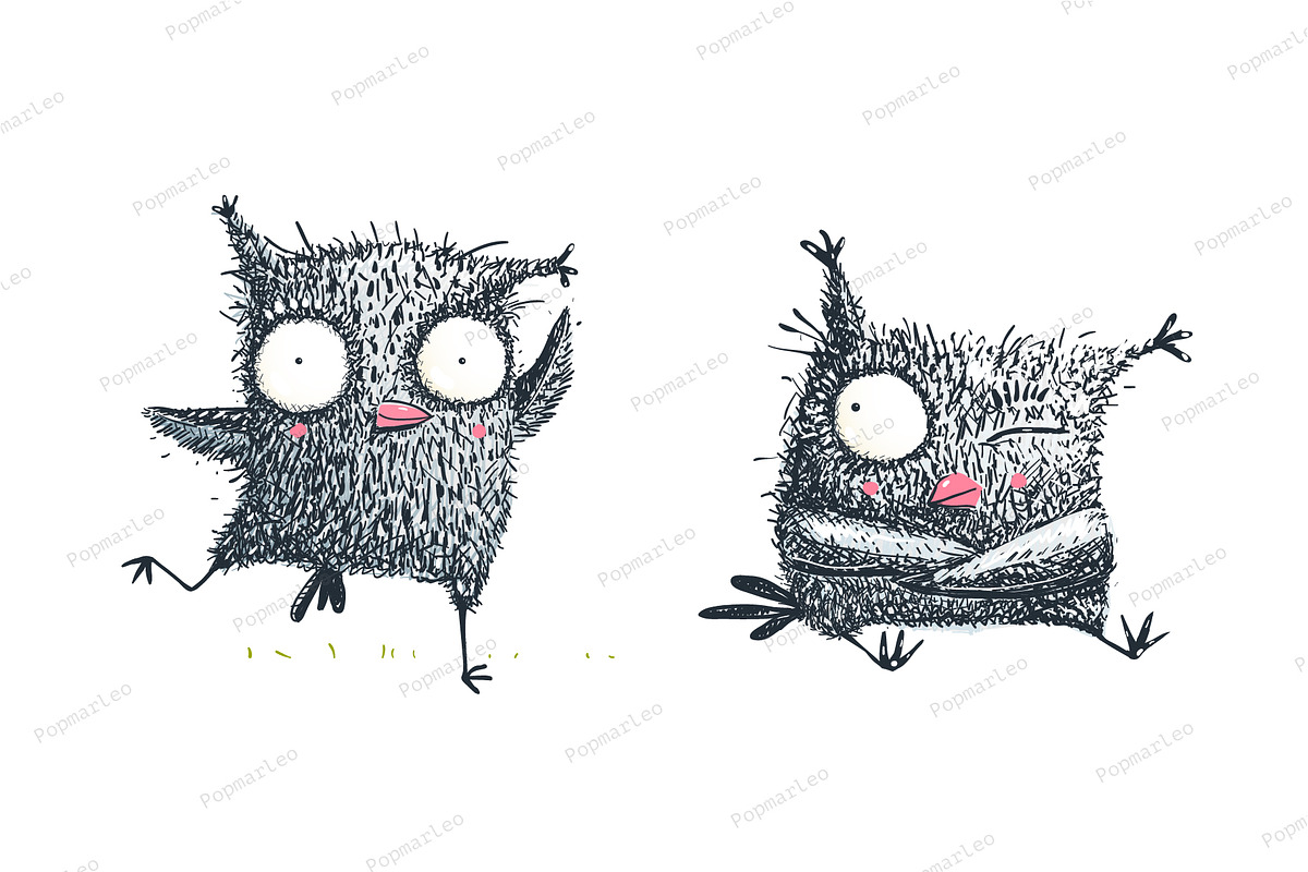 Owl Bird Cute Character Doodle in Illustrations - product preview 8