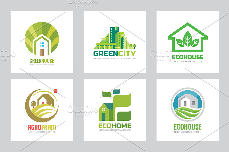 Green Eco House Vector Logo Set