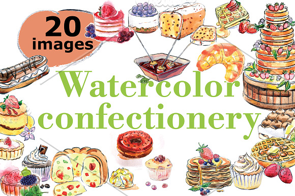 Watercolor confectionery in Illustrations - product preview 5