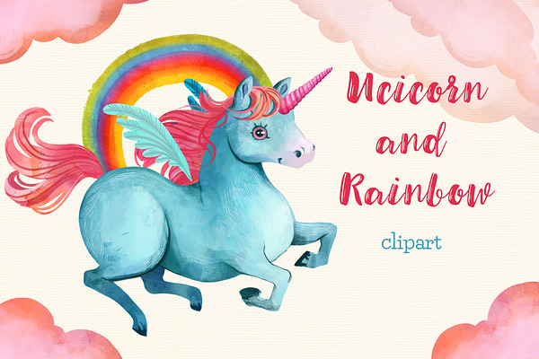 Unicorn and the rainbow clipart