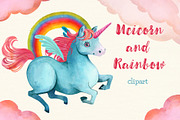 Unicorn and the rainbow clipart