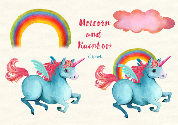 Unicorn and the rainbow clipart in Illustrations - product preview 2