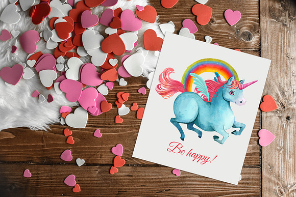 Unicorn and the rainbow clipart in Illustrations - product preview 4