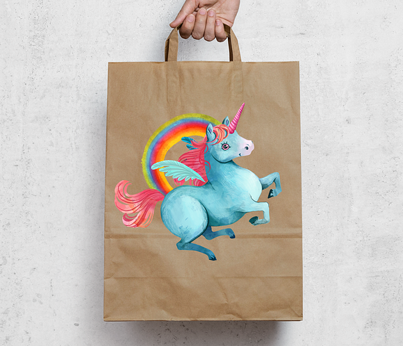 Unicorn and the rainbow clipart in Illustrations - product preview 6