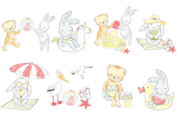 Summer beach pool animals clipart in Illustrations - product preview 1